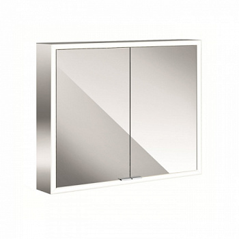 Emco Asis prime Зеркальный шкаф алюминиевый 800х152хh700мм, навесной, 2 дверки, 2 стекл.полки LED-подсветка сенсорн., розетка, боковые панели зеркало