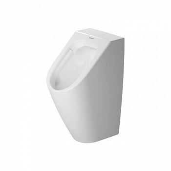 Duravit ME by Starck Писсуар Rimless 0,5л., без смывного края, подача воды сзади, с вытяжкой, сток горизонтальный, включая крепление, модель с „мушкой