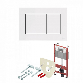 TECE комплект (4в1): инсталляция TECEBase, шпильки к стене, звукоизоляция 9200010 и клавиша Now 9240417 белый матовый