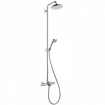 HG Croma Душевая система Showerpipe: верхний душ 220 1jet, ручной душ, термостат для ванны, штанга для душа, держатель, излив 186мм, цвет: хром