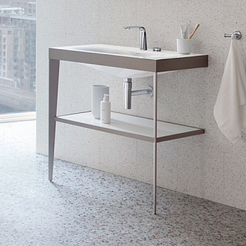 Duravit XViu Консоль напольная, 850x800x480мм с полкой, с раковиной без перелива, 2 отв., цвет: champagne matt/white  high gloss lacquer